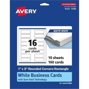 Avery Rectangle Rectangle Corner Mini Business Cards مع تقنية التغذية المؤكدة ، 1 "× 3" ، بطاقة أبيض غير لامعة ، طباعة إلى الحافة ، الليزر/النبر ، 400 إجمالي