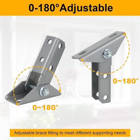 2Pcs Adjustable Brace Fitting, Fit for 1/2" Bolt in 1-5/8" Strut Channel 180 Degree Turn Joint Connector Bracket,Solar Panel Bracket Base, Black in Saudi Arabia