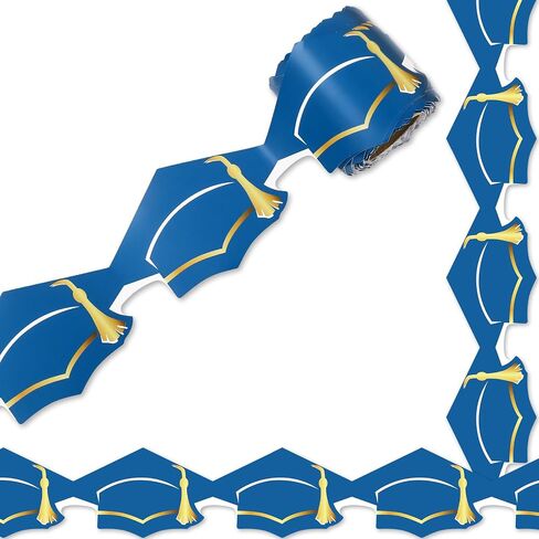 32.8Ft Graduation Bulletin Board Border Blue Graduation Cap with Gold Tassel Die Cut Trim Border Roll for Congrats Grad Party Decor in Saudi Arabia