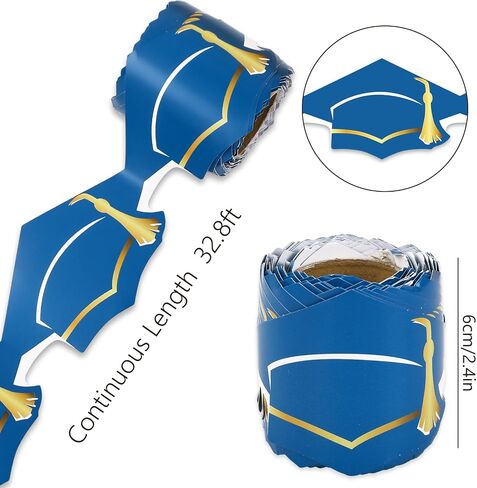 32.8Ft Graduation Bulletin Board Border Blue Graduation Cap with Gold Tassel Die Cut Trim Border Roll for Congrats Grad Party Decor in Saudi Arabia