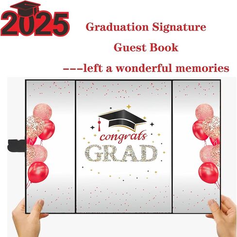 Graduation Guest Book 2025 College Graduation Party Decorations,Black and Golden Graduation Signature Book,2025 Graduation Signature Board High School College Graduation Gifts (Red) in Saudi Arabia