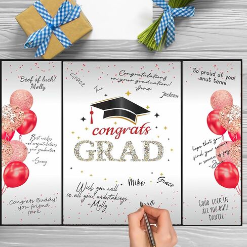 Graduation Guest Book 2025 College Graduation Party Decorations,Black and Golden Graduation Signature Book,2025 Graduation Signature Board High School College Graduation Gifts (Red) in Saudi Arabia