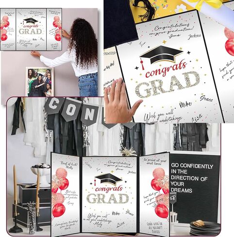 Graduation Guest Book 2025 College Graduation Party Decorations,Black and Golden Graduation Signature Book,2025 Graduation Signature Board High School College Graduation Gifts (Red) in Saudi Arabia