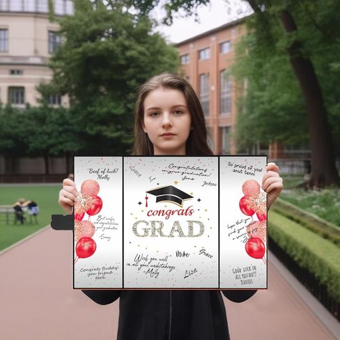 Graduation Guest Book 2025 College Graduation Party Decorations,Black and Golden Graduation Signature Book,2025 Graduation Signature Board High School College Graduation Gifts (Red) in Saudi Arabia