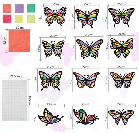 ZEELONA 24 Pack Butterfly Crafts Kit Stained Glass Effect Tissue Paper Suncatchers DIY Spring Ornaments Window Clings Stickers Arts and Crafts for Easter Spring Summer Classroom Home Party Decoration in Saudi Arabia