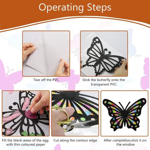 ZEELONA 24 Pack Butterfly Crafts Kit Stained Glass Effect Tissue Paper Suncatchers DIY Spring Ornaments Window Clings Stickers Arts and Crafts for Easter Spring Summer Classroom Home Party Decoration in Saudi Arabia