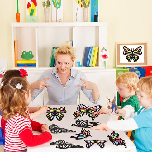 ZEELONA 24 Pack Butterfly Crafts Kit Stained Glass Effect Tissue Paper Suncatchers DIY Spring Ornaments Window Clings Stickers Arts and Crafts for Easter Spring Summer Classroom Home Party Decoration in Saudi Arabia