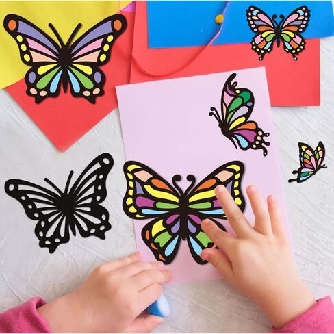 ZEELONA 24 Pack Butterfly Crafts Kit Stained Glass Effect Tissue Paper Suncatchers DIY Spring Ornaments Window Clings Stickers Arts and Crafts for Easter Spring Summer Classroom Home Party Decoration in Saudi Arabia