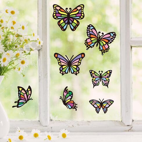 ZEELONA 24 Pack Butterfly Crafts Kit Stained Glass Effect Tissue Paper Suncatchers DIY Spring Ornaments Window Clings Stickers Arts and Crafts for Easter Spring Summer Classroom Home Party Decoration in Saudi Arabia
