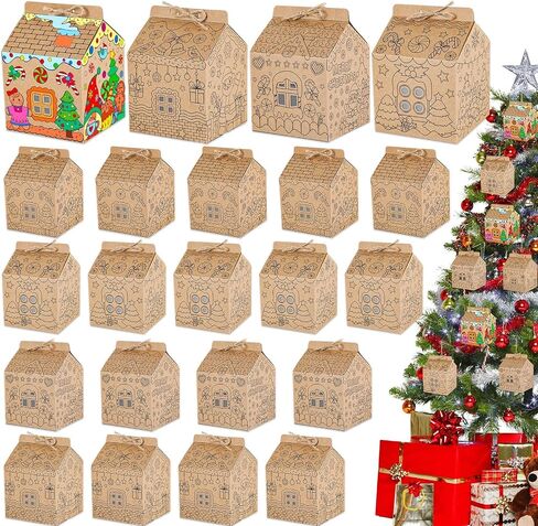 24 Set Gingerbread Paper Coloring Houses DIY Craft Color Your Own Cardboard House Personalize a Cardboard House Christmas Holiday Party Favor Gift for Girl Boy Classroom Home 5.31x4.33x4.33In (Brown) in Saudi Arabia