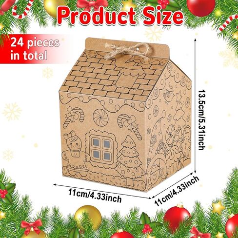 24 Set Gingerbread Paper Coloring Houses DIY Craft Color Your Own Cardboard House Personalize a Cardboard House Christmas Holiday Party Favor Gift for Girl Boy Classroom Home 5.31x4.33x4.33In (Brown) in Saudi Arabia