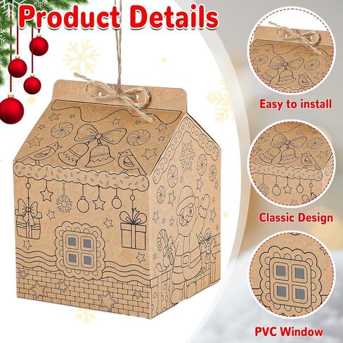 24 Set Gingerbread Paper Coloring Houses DIY Craft Color Your Own Cardboard House Personalize a Cardboard House Christmas Holiday Party Favor Gift for Girl Boy Classroom Home 5.31x4.33x4.33In (Brown) in Saudi Arabia