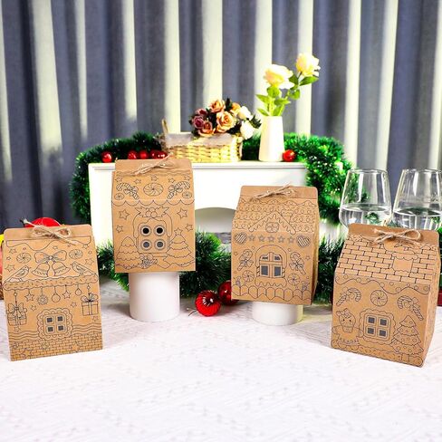24 Set Gingerbread Paper Coloring Houses DIY Craft Color Your Own Cardboard House Personalize a Cardboard House Christmas Holiday Party Favor Gift for Girl Boy Classroom Home 5.31x4.33x4.33In (Brown) in Saudi Arabia