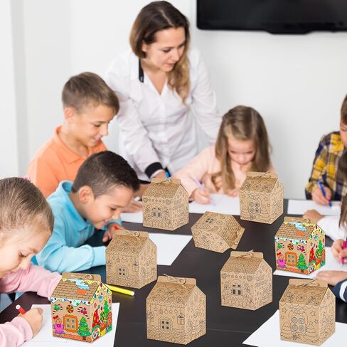 24 Set Gingerbread Paper Coloring Houses DIY Craft Color Your Own Cardboard House Personalize a Cardboard House Christmas Holiday Party Favor Gift for Girl Boy Classroom Home 5.31x4.33x4.33In (Brown) in Saudi Arabia