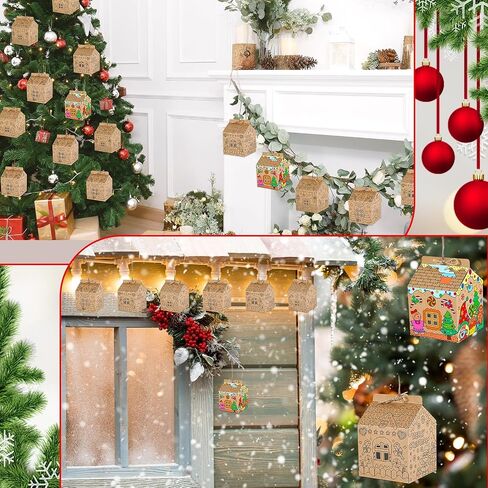 24 Set Gingerbread Paper Coloring Houses DIY Craft Color Your Own Cardboard House Personalize a Cardboard House Christmas Holiday Party Favor Gift for Girl Boy Classroom Home 5.31x4.33x4.33In (Brown) in Saudi Arabia