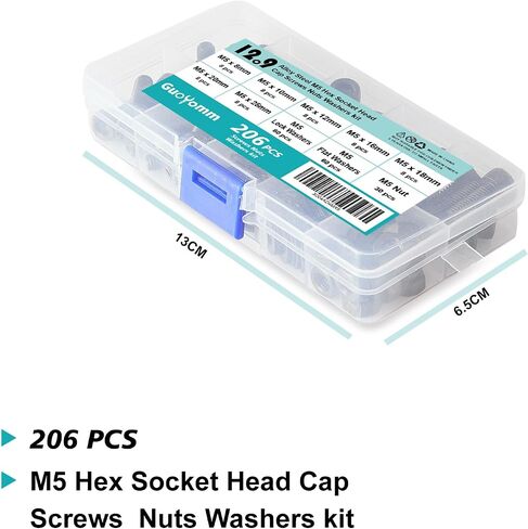50PCS M5 x 50mm 60mm 70mm 80mm, Hex Socket Head Cap Screws Bolts Nuts Kit, 12.9 Grade Alloy Steel, Black Oxide Finish, Metric Allen Drive, Fully Threaded in Kuwait