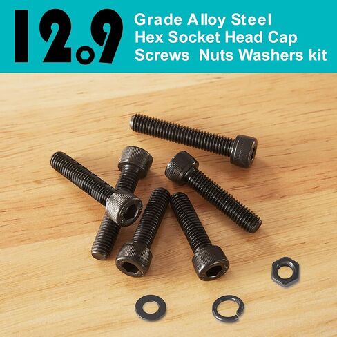 50PCS M5 x 50mm 60mm 70mm 80mm, Hex Socket Head Cap Screws Bolts Nuts Kit, 12.9 Grade Alloy Steel, Black Oxide Finish, Metric Allen Drive, Fully Threaded in Kuwait