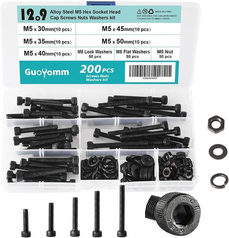 50PCS M5 x 50mm 60mm 70mm 80mm, Hex Socket Head Cap Screws Bolts Nuts Kit, 12.9 Grade Alloy Steel, Black Oxide Finish, Metric Allen Drive, Fully Threaded in Kuwait