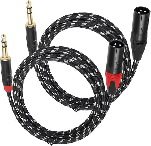 6.6 FT 2PACK, XLR Female to 1/4 (6.35mm) TRS Mono Jack Microphone Cable, Black and White Grid Protective Layer, Balanced 3 Pin XLR to Quarter inch TRS Plug Mic Cord for Dynamic Microphone in Saudi Arabia