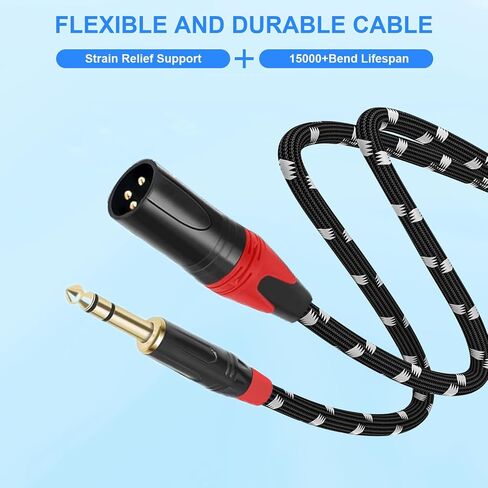 6.6 FT 2PACK, XLR Female to 1/4 (6.35mm) TRS Mono Jack Microphone Cable, Black and White Grid Protective Layer, Balanced 3 Pin XLR to Quarter inch TRS Plug Mic Cord for Dynamic Microphone in Saudi Arabia