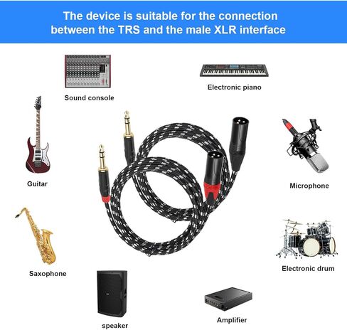 6.6 FT 2PACK, XLR Female to 1/4 (6.35mm) TRS Mono Jack Microphone Cable, Black and White Grid Protective Layer, Balanced 3 Pin XLR to Quarter inch TRS Plug Mic Cord for Dynamic Microphone in Saudi Arabia