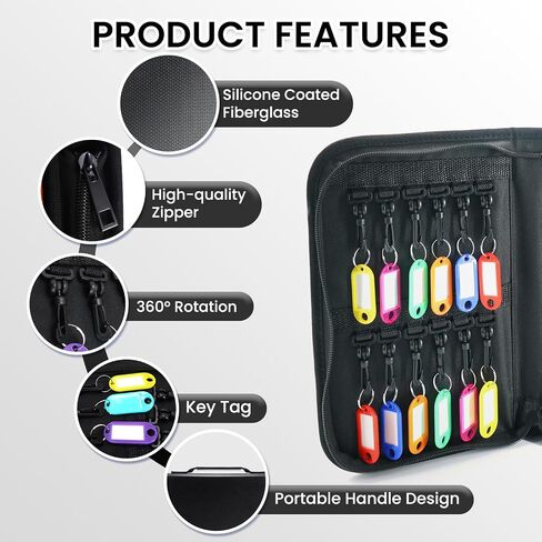 Quctak Zippered Key Case with Handle, Key Organizer, Waterproof Key Case with 12 Key Hooks and Tags for Offices Real Estate Agencies Hotels and Rental in Kuwait
