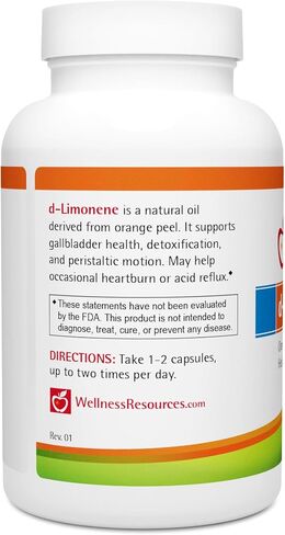 High Potency d-Limonene Capsules 1000mg, 120 Capsules - Orange Peel Extract for Digestive Health, Heartburn, Acid Reflux, Detoxification in Saudi Arabia