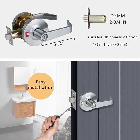 Heavy Duty Commercial Passage Door Lever, Satin Chrome Finished Non-Locking Grade 2 Door Handle, UL 3 Hour Fire Rated Ergonomic Lever for School/Hotel Hallway, 70mm Latch in Saudi Arabia