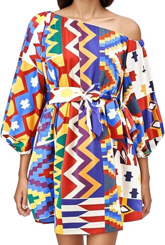 فستان مطبوع من Mocure African Dashiki بأكمام طويلة متوسط ​​الطول مناسب لفساتين Foraml A Line in Kuwait