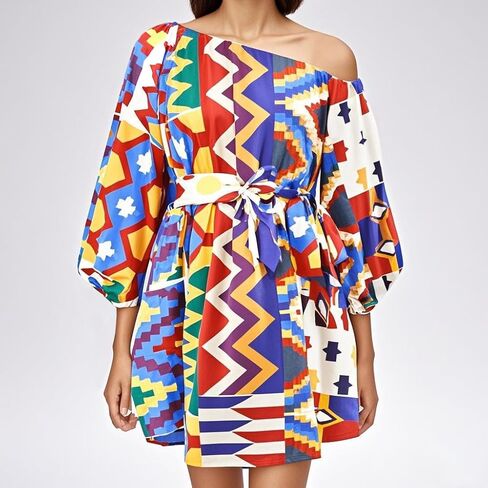 فستان مطبوع من Mocure African Dashiki بأكمام طويلة متوسط ​​الطول مناسب لفساتين Foraml A Line in Kuwait