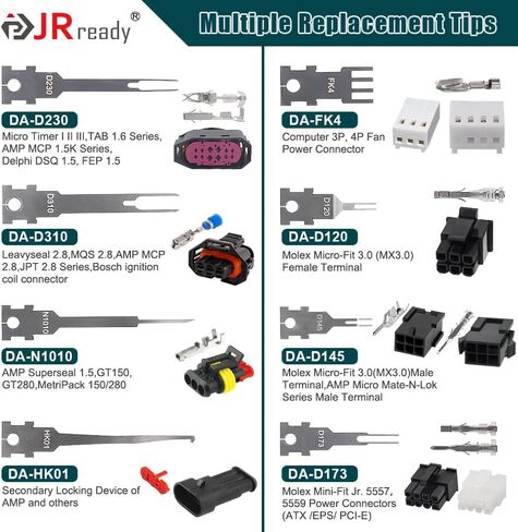 JRready ST5346 Automotive Pin Extractor Tool Kit with 7PCS Replacement Tips Upgraded Pin Removal Tools for Deutsch AMP Delphi Bosch Connectors, Professional Auto Repair Terminal Release Tool Kit in Kuwait