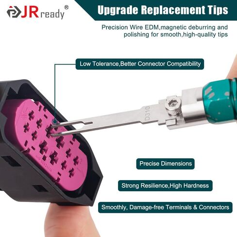 JRready ST5346 Automotive Pin Extractor Tool Kit with 7PCS Replacement Tips Upgraded Pin Removal Tools for Deutsch AMP Delphi Bosch Connectors, Professional Auto Repair Terminal Release Tool Kit in Kuwait