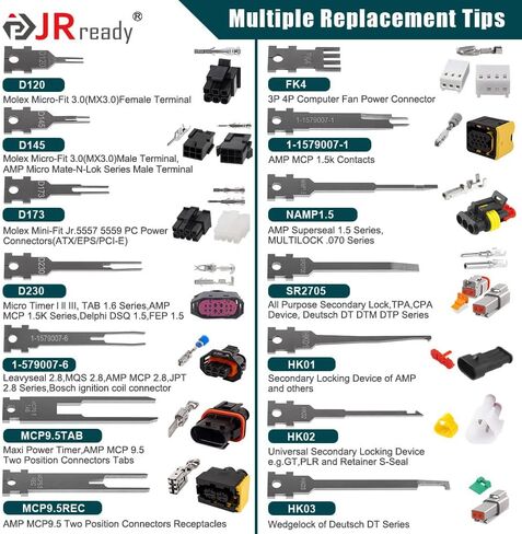 JRready ST5346 Automotive Pin Extractor Tool Kit with 7PCS Replacement Tips Upgraded Pin Removal Tools for Deutsch AMP Delphi Bosch Connectors, Professional Auto Repair Terminal Release Tool Kit in Kuwait
