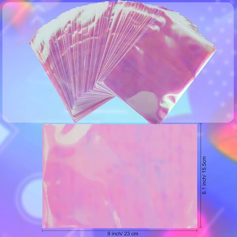 Qpout Iridescent Holographic Cellophane Treat Bags - 120pcs, 6x9 inch, Perfect for Parties, Candies, Cookies, Favorites in Saudi Arabia