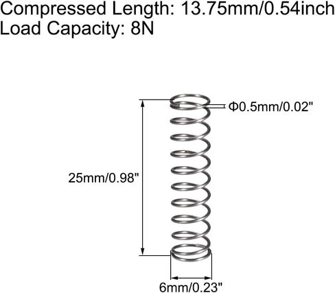uxcell Compression Spring,6mm OD, 0.5mm Wire Size, 22mm Compressed Length, 40mm Free Length,8N Load Capacity,Gray,10pcs in Saudi Arabia