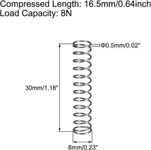 uxcell Compression Spring,6mm OD, 0.5mm Wire Size, 22mm Compressed Length, 40mm Free Length,8N Load Capacity,Gray,10pcs in Saudi Arabia