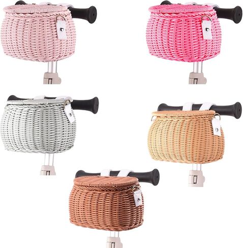 Bicycles Wicker Basket Front Handlebars Basket with Belt and Lid Wovens Bikes Basket for Kids Bikes Scooter in Saudi Arabia