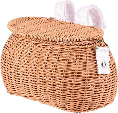 Bicycles Wicker Basket Front Handlebars Basket with Belt and Lid Wovens Bikes Basket for Kids Bikes Scooter in Saudi Arabia