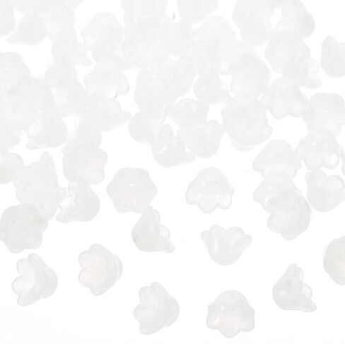PATIKIL Glass Trumpet Flower Beads, 100 Pcs Gradient Flower Bead Charm for Jewelry Making DIY Craft, Bracelets, Earrings, Necklaces Decorations, White in Saudi Arabia