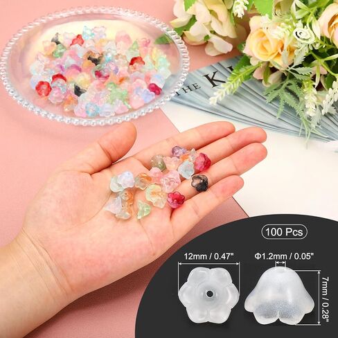 PATIKIL Glass Trumpet Flower Beads, 100 Pcs Gradient Flower Bead Charm for Jewelry Making DIY Craft, Bracelets, Earrings, Necklaces Decorations, White in Saudi Arabia