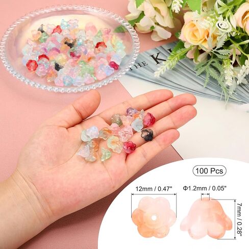 PATIKIL Glass Trumpet Flower Beads, 100 Pcs Gradient Flower Bead Charm for Jewelry Making DIY Craft, Bracelets, Earrings, Necklaces Decorations, White in Saudi Arabia