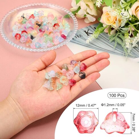 PATIKIL Glass Trumpet Flower Beads, 100 Pcs Gradient Flower Bead Charm for Jewelry Making DIY Craft, Bracelets, Earrings, Necklaces Decorations, White in Saudi Arabia