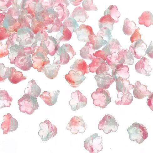 PATIKIL Glass Trumpet Flower Beads, 100 Pcs Gradient Flower Bead Charm for Jewelry Making DIY Craft, Bracelets, Earrings, Necklaces Decorations, White in Saudi Arabia