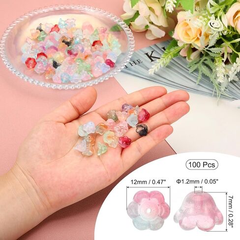 PATIKIL Glass Trumpet Flower Beads, 100 Pcs Gradient Flower Bead Charm for Jewelry Making DIY Craft, Bracelets, Earrings, Necklaces Decorations, White in Saudi Arabia