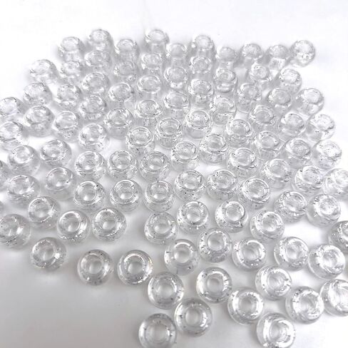 500 PCs Pony Beads 6x9mm Glitter Mixed Colors Plastic Beads Transparent Beads with Sparkling Glitter DIY Craft Jewelry Bracelets Making, Hair Braiding, Keychains Ornaments (Mixed500) in Saudi Arabia