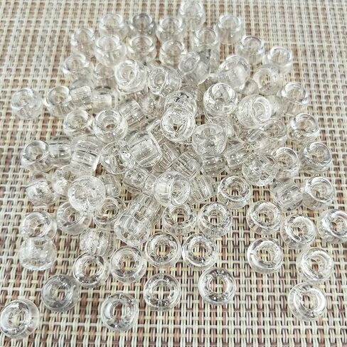 500 PCs Pony Beads 6x9mm Glitter Mixed Colors Plastic Beads Transparent Beads with Sparkling Glitter DIY Craft Jewelry Bracelets Making, Hair Braiding, Keychains Ornaments (Mixed500) in Saudi Arabia
