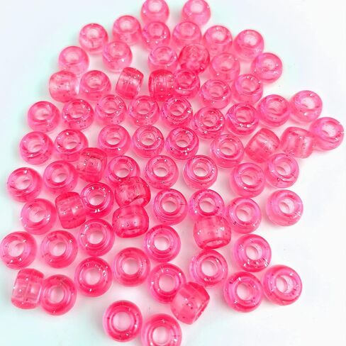 500 PCs Pony Beads 6x9mm Glitter Mixed Colors Plastic Beads Transparent Beads with Sparkling Glitter DIY Craft Jewelry Bracelets Making, Hair Braiding, Keychains Ornaments (Mixed500) in Saudi Arabia