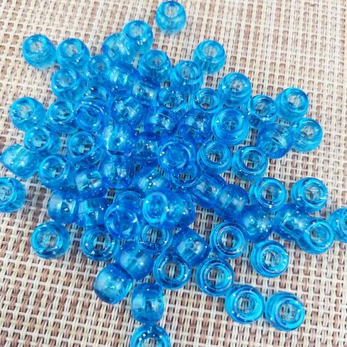 500 PCs Pony Beads 6x9mm Glitter Mixed Colors Plastic Beads Transparent Beads with Sparkling Glitter DIY Craft Jewelry Bracelets Making, Hair Braiding, Keychains Ornaments (Mixed500) in Saudi Arabia