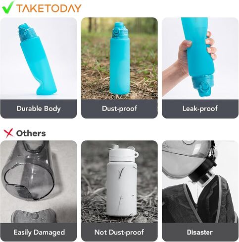 Collapsible Water Bottles 32oz, Foldable Travel Water Bottle with Straw, BPA Free, Silicone Water Bottle Leakproof for Hiking, International Travel, Outdoors (Blue) in Kuwait