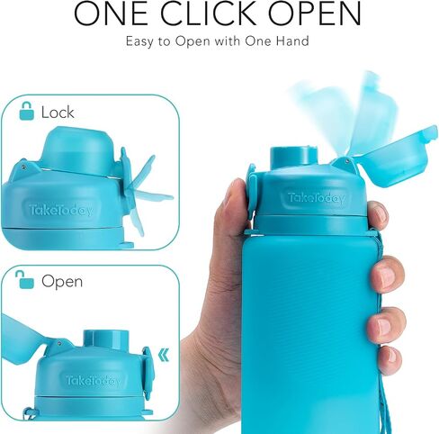 Collapsible Water Bottles 32oz, Foldable Travel Water Bottle with Straw, BPA Free, Silicone Water Bottle Leakproof for Hiking, International Travel, Outdoors (Blue) in Kuwait